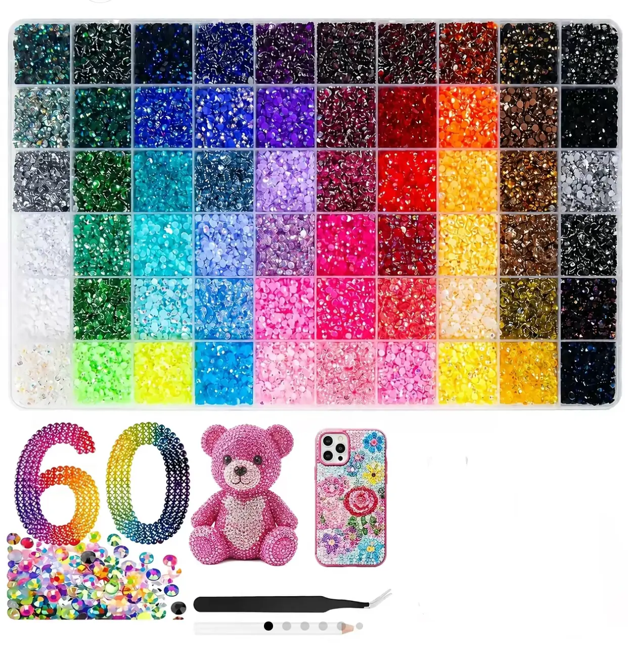 60Colors 3mm  Rhinestones Bedazzling Kit with Nail Art, Shoes & DlY Diamond Art, DIY Craft Set for Nail Art & Shoes, Ultimate Creative Gift for Her,HomeEssentials