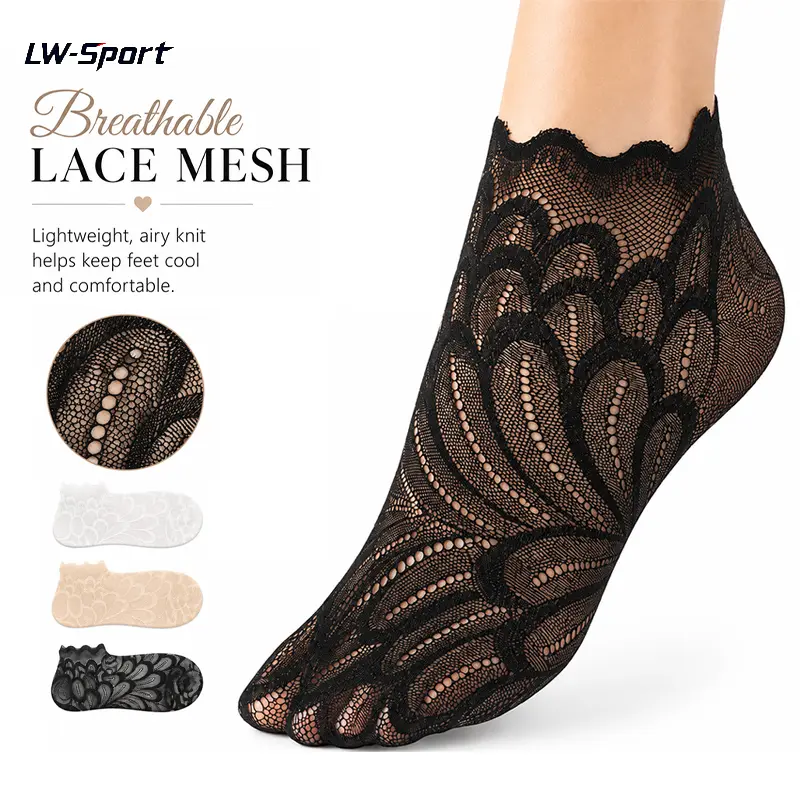 Women's 5 Pairs Floral Lace Mesh Ankle Socks, Sheer Breathable No Show Dress Socks, Scalloped Stretch Low Cut Socks, Coquette Balletcore Old Money Style, Soft Summer Office Casual Flats Loafers Elegant Fashion Gift