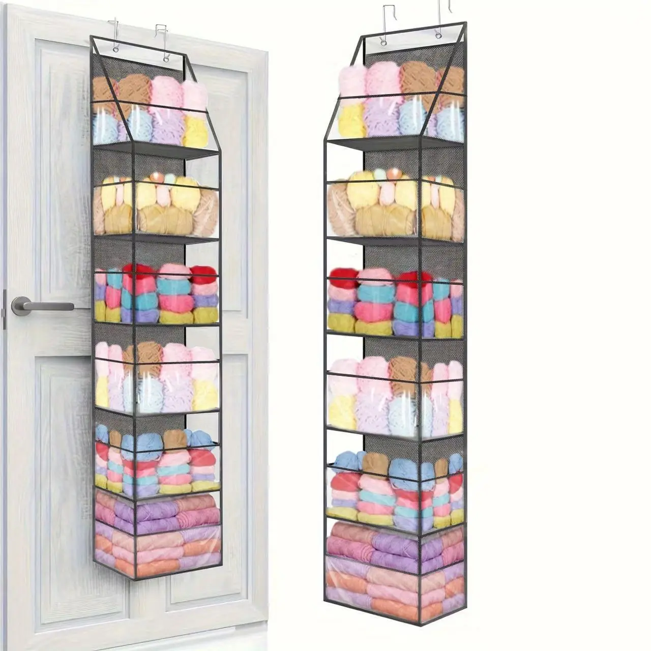 The yarn organizer by the door is specially designed for knitting and crochet. It can be used to store knitting needles, crochet hooks and yarn balls. It is very suitable as a holiday gift. Hangable Storage Yarn organizer