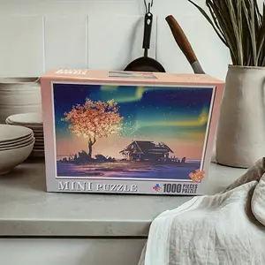 1000pcs Christmas Jigsaw Puzzle, Creative Puzzle for Adults - Large 15x10 Inch Arctic Northern Winter Scene with Aurora Borealis, Igloos & Reindeer, Mini Puzzle Booklet Guide, Challenging Xmas Gift for Family Game Nights & Stocking Stuffers, Box