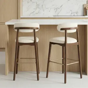 Modern Bar Stools (Set of 2, 3 or 4) - Bar & Counter Height Kitchen Island Counter Stools - Upholstered Fabric Padded Seat with Backrest, Solid Wood Legs - White Gray Blue Green