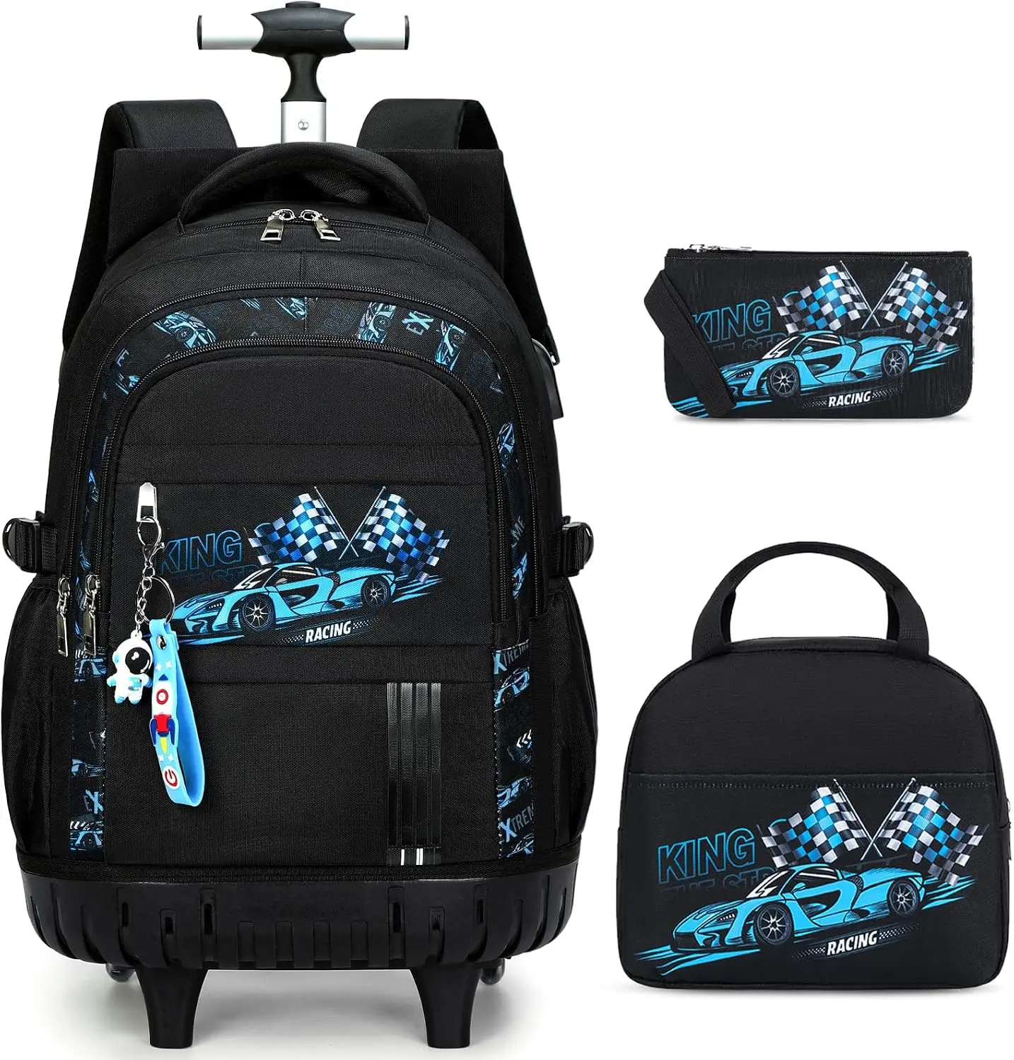 SIMILOVE 3-Piece Rolling Backpack for Boys, Convertible Kids Wheeled School Bag with Insulated Lunch Bag & Pencil Case, Multi-Pocket Carry-On Trolley Bookbag for Preschool and Elementary Students, Back to School Birthday Gift