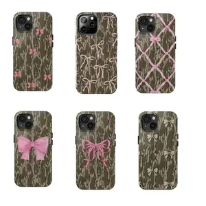 Pink camouflage bow phone case , suitable for iPhone17 ProMax, 16Pro, 15, 14 13 12 11 X 8 7 SE. Premium phone case | Shockproof protective phone case | Smart phone case For Iphone 17 - 7 series | Gift for her, Gift for Girlfriend