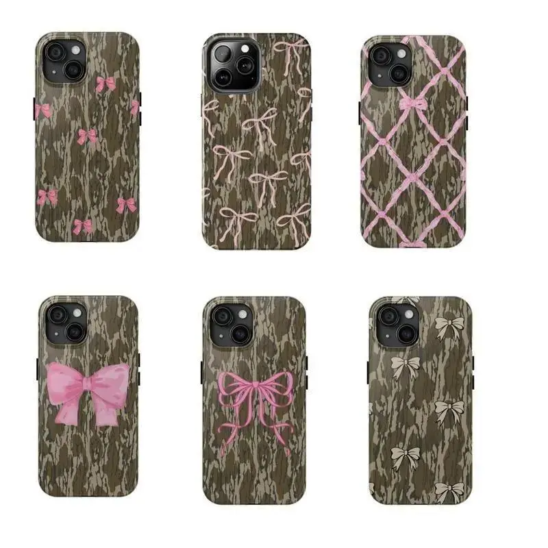 Pink camouflage bow phone case , suitable for iPhone17 ProMax, 16Pro, 15, 14 13 12 11 X 8 7 SE. Premium phone case | Shockproof protective phone case | Smart phone case For Iphone 17 - 7 series | Gift for her, Gift for Girlfriend