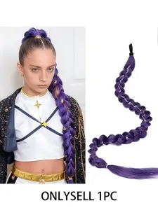 30-Inch Purple Pigtail Wig Featuring Laser Wire, Perfect for Role-Playing, Themed Events, And Everyday Use, Designed for Light Beige Hair Tones And Types