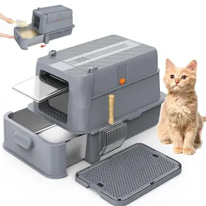 Stainless Steel Cat Litter Box with Enclosed Odor Control, Extra Large Non-Stick Interior, Drawer Clean System and Flip Door, Easy to Wash Modular Design XL Pan