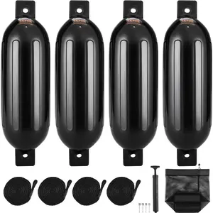 summervibes VEVOR Boat Fenders, 5.5x 20 Boat Bumpers for Docking, Inflatable Ribbed Fender with Center Holes, Marine Boat Dock Fender Bumper with Air Pump, 4 Needles and 4 Ropes and Storage Bag, Black, Dock Bumpers