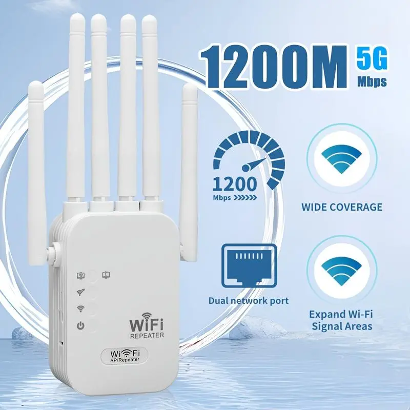 1200Mbps Dual-Band WiFi Range Extender 2026 - 5GHz/2.4GHz WiFi Booster, 10,000 sq. ft Coverage, 50-Device Support, Ethernet Port for Home Network Use 1200Mbps Dual-Band WiFi Range Extender 2026 - 5GHz/2.4GHz WiFi Booster, 10,000 sq. ft Coverage, 50-Device Support, Ethernet Port for Home Network Use