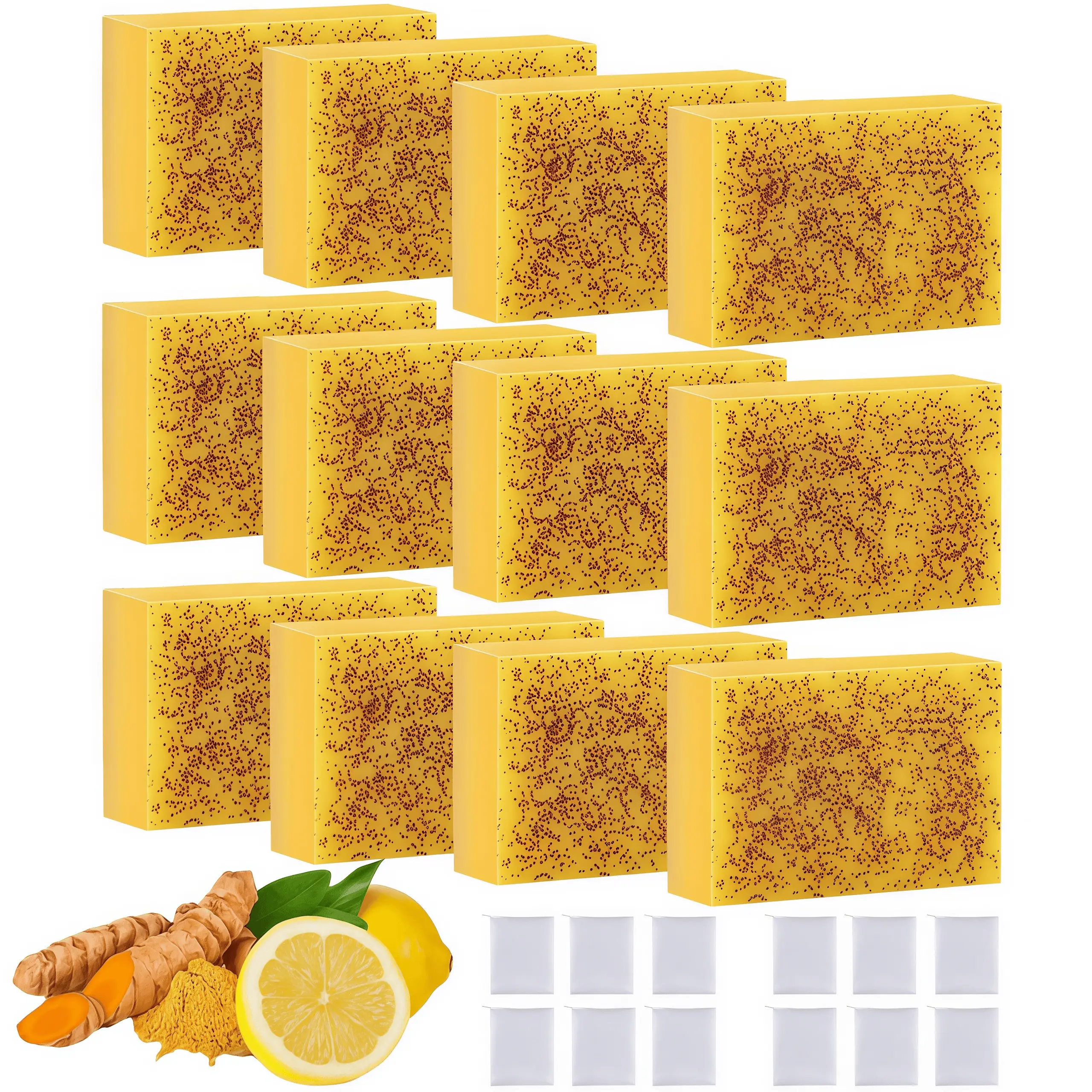 LMMAKE 12PCS Natural Turmeric Kojic Acid Soap Bars - Triple Action Formula for Brightening, Smoothing, Deep Cleansing; Reduces Dark Spots, Enhances Skin Texture, Suitable for Daily Facial & Body Care