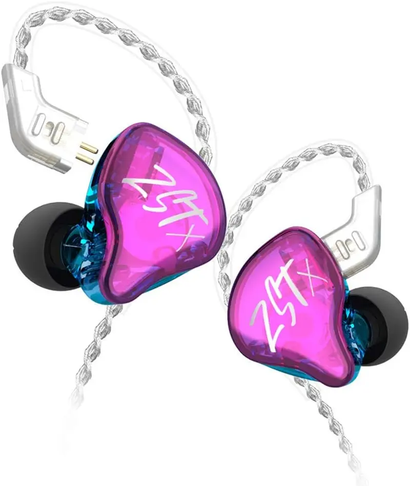 KZ ZST X In-Ear Monitors, Upgraded Dynamic Hybrid Dual Driver ZSTX Earphones, Hifi Stereo IEM Wired Earbuds/Headphones with Detachable Cable for Musician Audiophile (Without Mic, Purple) erjigo