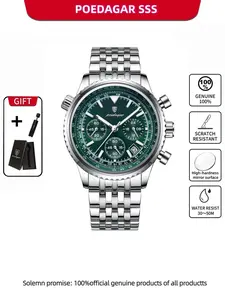 Business Fashion Round Dial Analog Quartz Watches for Men, Trendy Multifunctional Luminous Fashionable Watch, Waterproof Luminous Date Chronograph Watch, Stainless Steel Watch for Men Gifts, with Box