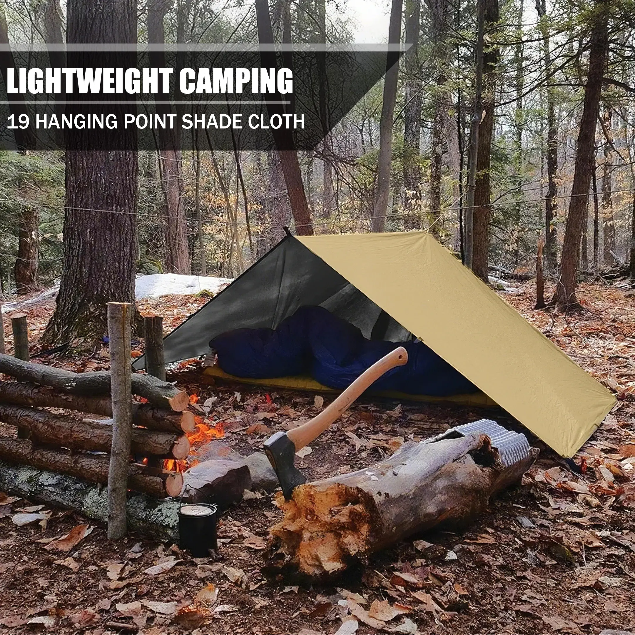 Multi-Function Tent Tarp, Lightweight Waterproof Survival Shelter for the Outdoors, Unisex Adjustable Rain Fly for Camping and Hammocks with 19 Lashing Points, Weather Resistant