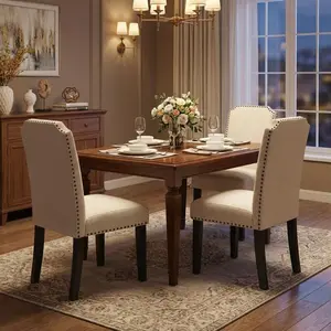Garvee 1PS Upholstered Dining Chair, Wood Legs with Trim, Premium Cotton Linen Padded High Back Chair, Comfortable Fabric Side Chair for Dining Room Kitchen Restaurant, Easy Assembly
