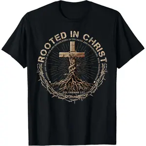 Rooted in Christ Shirt, Jesus Shirt, Vintage Cross Christian T-Shirt