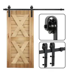 LEMY 6.6 FT Sliding Barn Door Hardware Kit - Heavy-Duty Steel Black Lacquer Finish Rust-Resistant Pulley System for DIY Projects