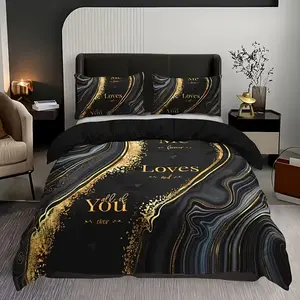 3-piece set of marble textured letter duvet covers, including 1 duvet cover and 2 pillowcases (unfilled) with soft and comfortable design, creating a warm sleeping experience, Washable Covers, Duvet Cover Sets