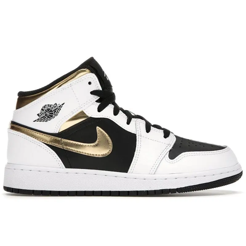 Jordan Kid's 1 Mid White Gold Black, from StockX