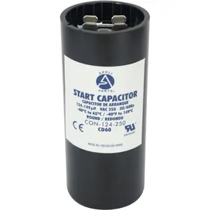 Appli Parts motor start capacitor 124-149 Mfd (microfarads) uF 250 VAC universal fit for electric motor applications 1-7/16 in Wide 3-3/8 in Height CON-124-250