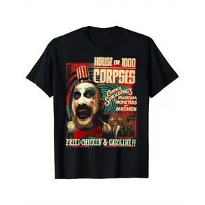 Vintage Horror Graphic Tee for Men in Plus Sizes L to 5XL Featuring Classic Movie Design  Percent Cotton Short Sleeve Casual Comfort for All Seasons