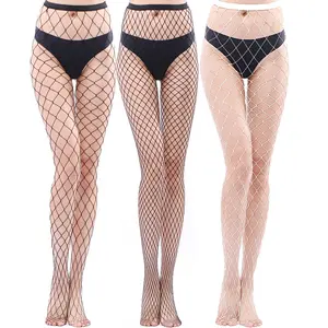 KORURACLUB High-Waist Fishnet Stockings 3-Piece Set – 2 Black & 1 White, Large & Small Mesh