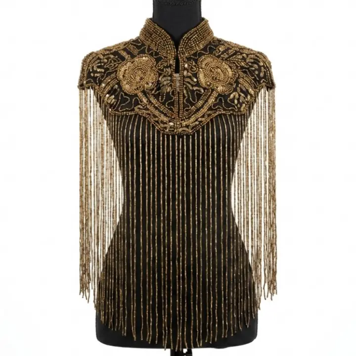 Beaded-Fringe Capelet - Gold