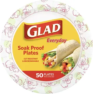 Glad Disposable Paper Plates for All Occasions | Round Soak Proof, Cut Proof, Microwaveable Heavy Duty Disposable Plates | 8.5" Diameter, 50 Count Bulk Paper Plates, Pink Flower Print