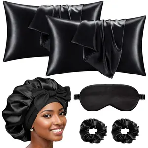 Satin Hair Care Skin Care Eye Care Tools Set for Sleeping, Satin Pillowcases, Satin Bonnet, Satin Blackout Sleep Mask, Satin Scrunchies Daily Kit