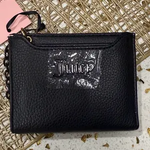 Juicy Couture Black Leather Wallet with Embossed Logo and Zipper Closure
