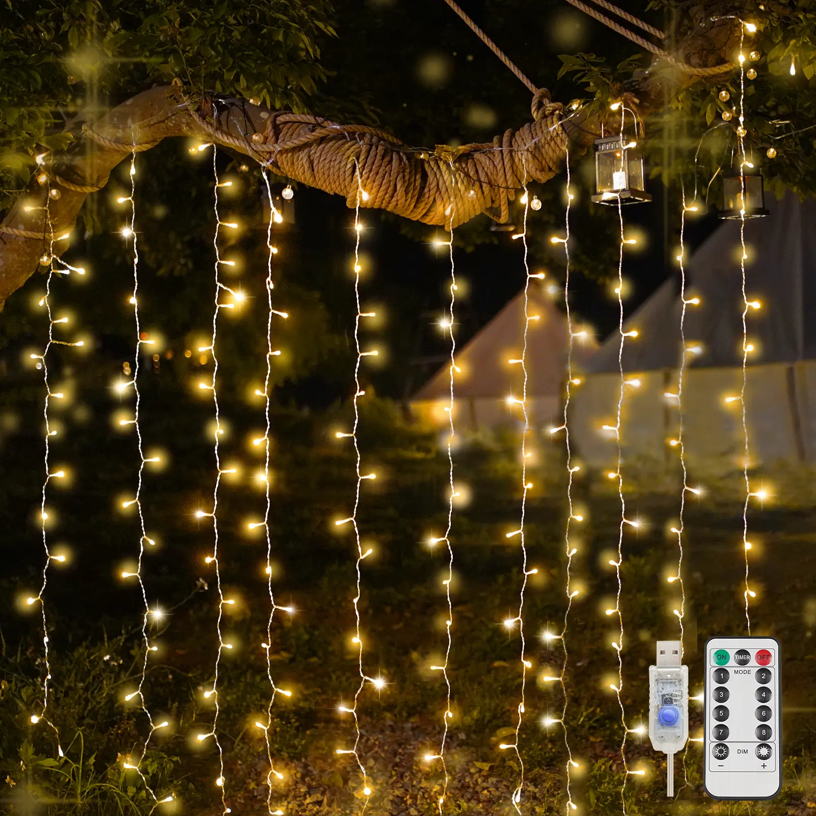 Suddus curtain lights for bedroom, 200 LED hanging string light for outdoor use, indoor fairy curtain lights for Christmas, dorm, wall, backdrop, window, wedding, party, birthday decor, warm white