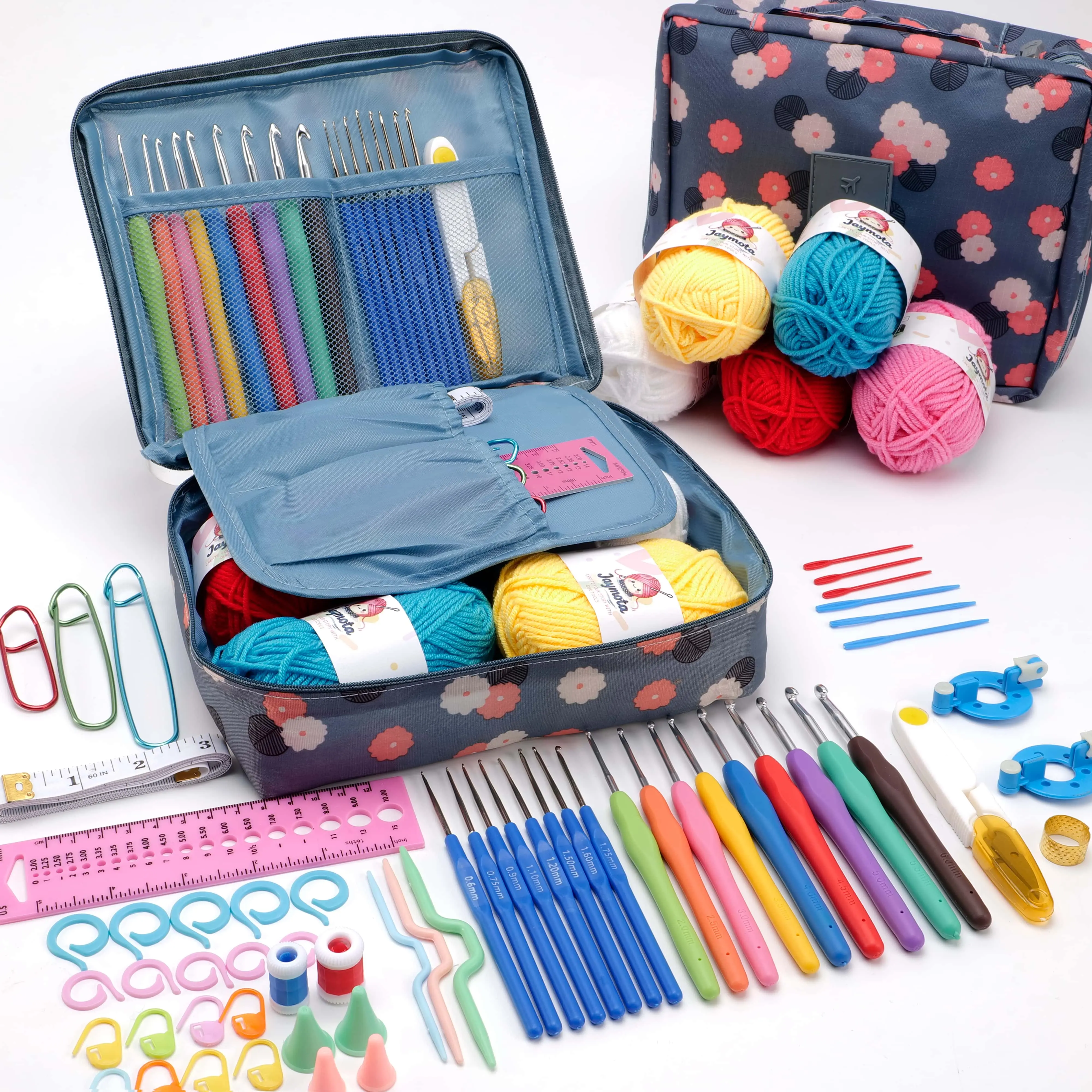 67PCS Beginner Crochet Kit with Manual, Ergonomic Hooks & Floral Storage Bag, Soft Yarn Crochet Set for Adults & Kids, Complete Knitting Starter Kit for Beginners, Perfect DIY Craft Gift for Women