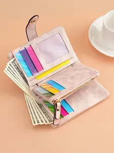 Women's Multifunctional Plain Short Wallet, Vintage Coin Purse with Card Slots, ID Window, Zipper Pocket, Christmas Gift, Valentine's Day Gift, Zipper Card Holder