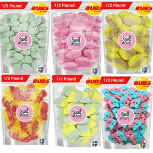 Bubs Swedish Candy 1/2 Bags - Sweet Strawberry Pomegranate Foam Ovals & Sour Dizzy Skulls - Banana Toffee Foam Ovals - Tutti Frutti Rombs - Sour Pear - Soft Sour Candy - 1/2 Pound Bag
