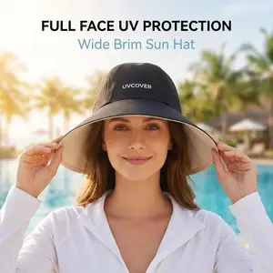 Women's Reversible Ice Silk Ponytail  - UPF 50+ UV , Foldable Wide Brim Bucket Hat with Face Cover Visor for Summer neck protection sun hat