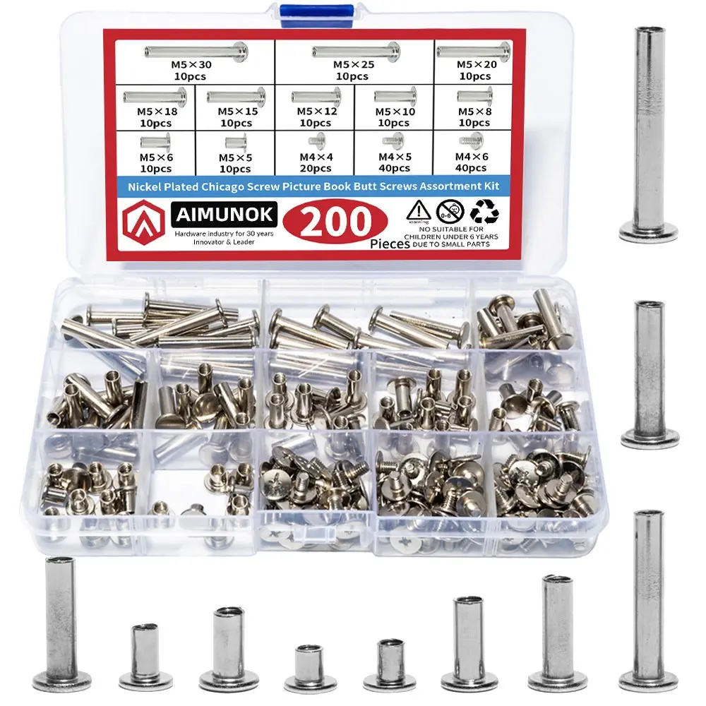 Aimunok Nickel-Plated Round Head Screws, Box/luggage Leather Connector Screws, Chicago Screws, Parent-Child Rivets, Durable Fasteners