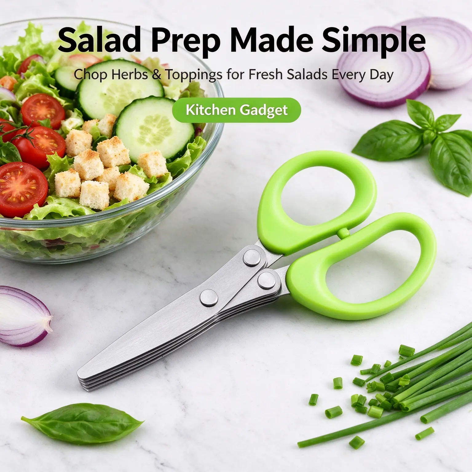 Herb Scissors, Multipurpose Sharp Kitchen Herb Cutter Shears with 5 Stainless Steel Blades, Safety Cover, Cleaning Comb, Cool Kitchen Gadgets for Cutting Fresh Garden Herbs, Dishwasher Safe