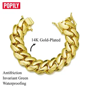2026 14K Gold Plated Heavy Mens Soild Cuban Link Chain Bracelet Miami18/20/22MM Hip Hop Jewelry Gift  Valentine's Day Gift