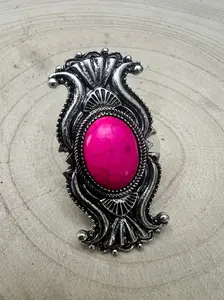 Western Concho Adjustable Ring with Faux Pink Stone — Everyday Southwestern Hand Statement