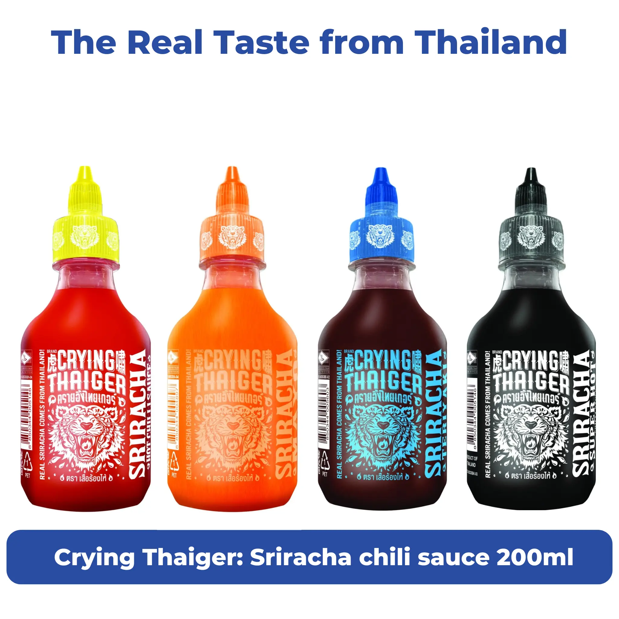 Crying Thaiger Mini Gluten-Free Sriracha Chili Sauce Set of 4 bottles - 200ml: 1 hot chili sauce+ 1 mayo chili sauce +1 teriyaki chili sauce + 1 super hot chili sauce