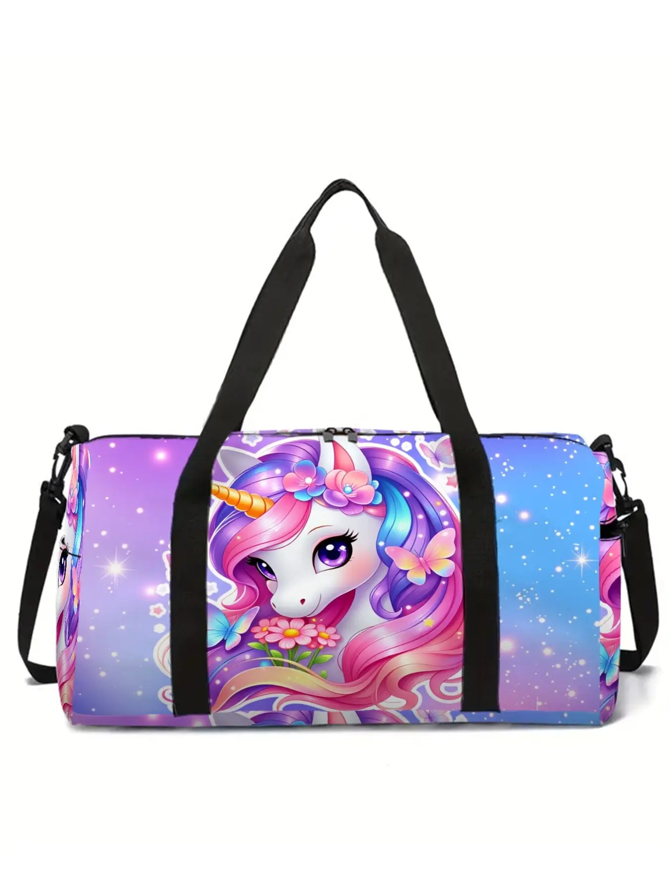 Large-capacity travel luggage bag with unicorn and pony pattern print, portable hand-held storage bag, Travel Shoulder Bag, Travel Duffle Bag