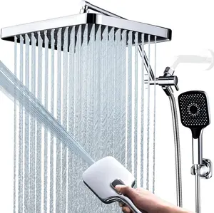Senlesen Shower Heads with Handheld Spray Combo 13'' Rain Shower Head with 4 Mode Handheld and 13 Inches Adjustable Extension Arm 3 Way Diverter Valve