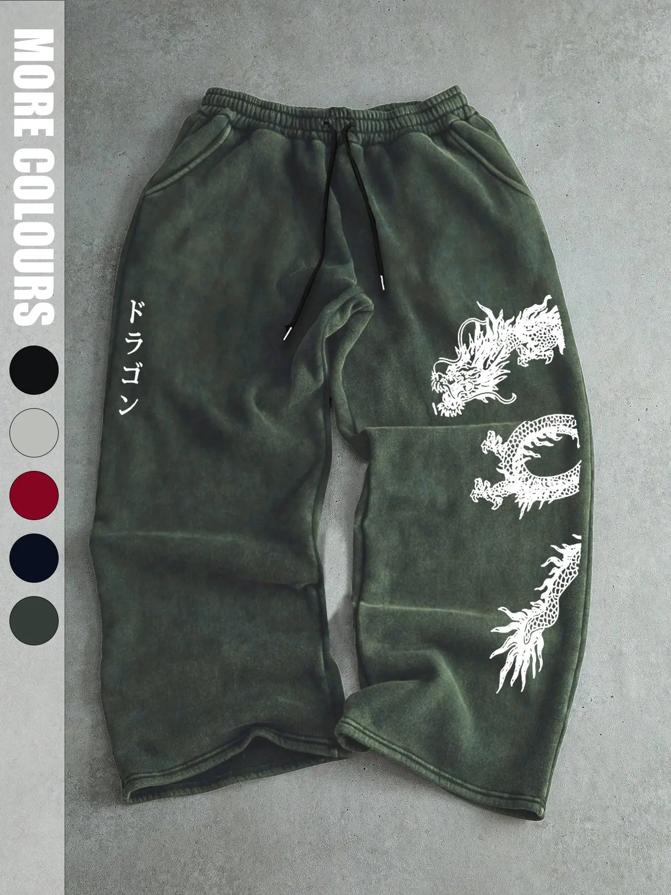 Spring Summer New Casual Fashion Pants, Casual Sport Pants, Dragon Print Loose Drawstring Straight Leg, Unisex Lightweight Multi-Purpose Bottoms, Casual Sport Trousers