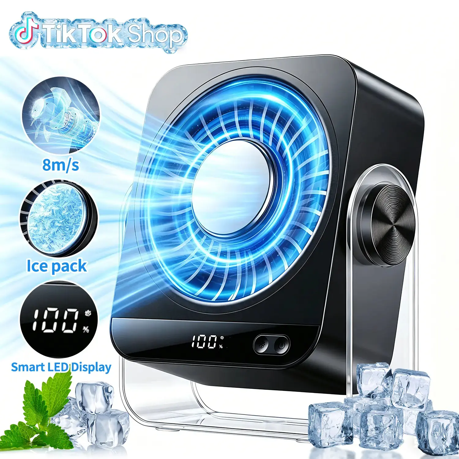 Desk Turbo Cooling Fan, 199 Adjustable Wind Speed Levels, Digital LED Display, 120° Adjustable Rotation, USB Rechargeable Portable Table Fan, Quiet Personal Fan for Home Office Bedroom