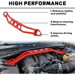 08-24 Challenger Red Powder Coated HD Steel Strut Tower Brace, Front Twin Tube Design,