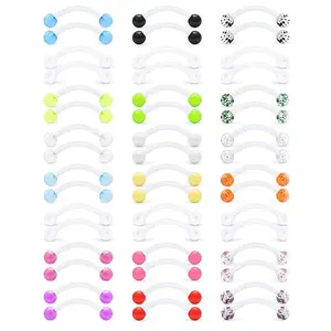 Eira Jewelry 14g 16mm 48pcs Glow In The Dark Flexible Plastic Curved Barbell Snake Eyes Tongue Nipple Ring Body Retainer For Women Men