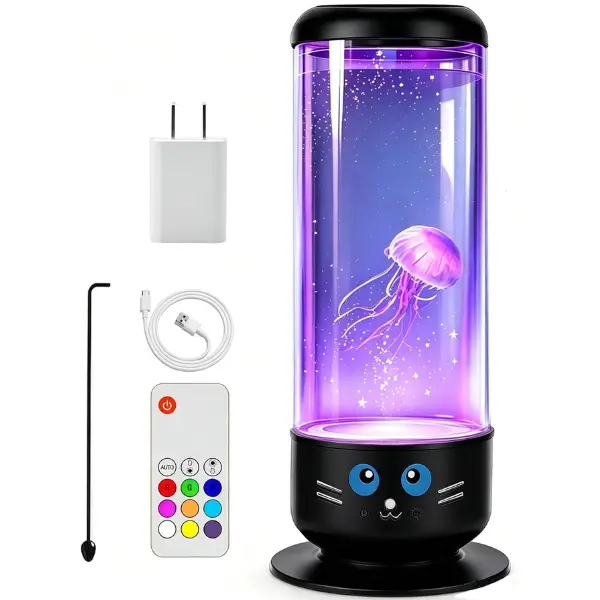 7-Color Changing LED Jellyfish Lamp, USB Power Night Lamp with Remote Control, Kids' Gift Jellyfish Aquarium Decor for Room (Black), Led Lights
