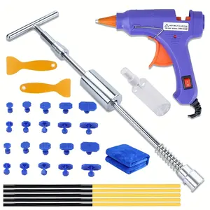 Auto Dent Removal Kit, Car Dent Remover, Paintless T-Bar Tool Set with Hot Glue Gun, Adhesive Rods & Labels, Ideal for Car Wheels & Fridge Dents, Paintless Dent Repair Machine