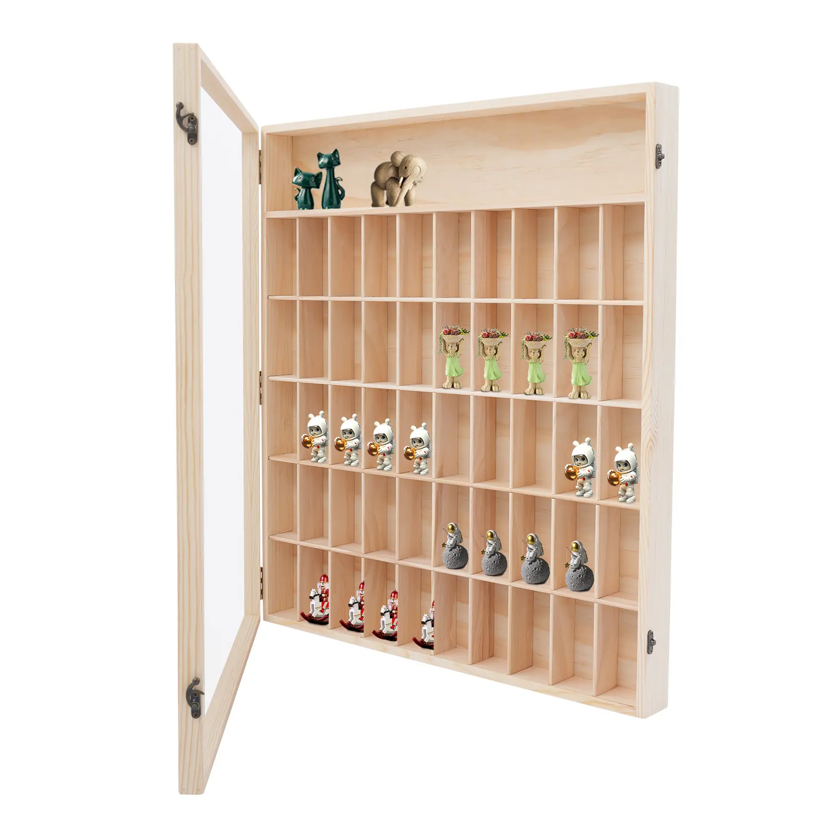 6-Tier Wall-Mount Wood & Durable Vinyl Display Cabinet Organiser (1.97×2.17×4.33in, 50 Compartments) - Kitchen Knife Storage for Home Supplies, Toys