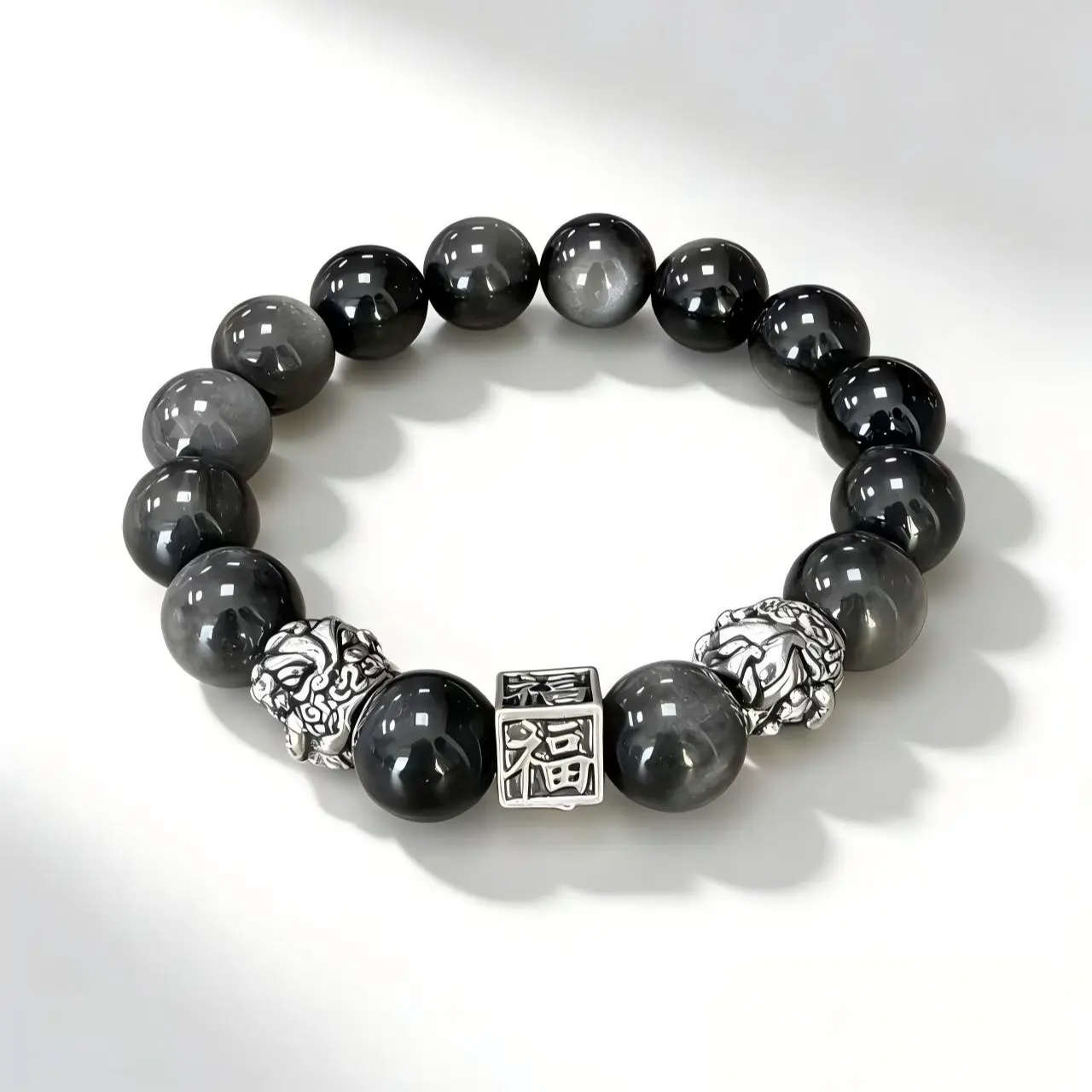 Boho-Style Silver Obsidian Crystal Bracelet Set - DIY Beading & Jewelry Making Supplies, Energy-Boosting Safety Blessing Accessory