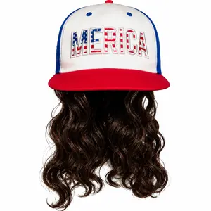 USA Mullet Hat Brown Wig Merica 4th of July All American Costume - Adult Hat Fashion Hats Premium Hat
