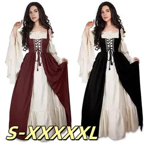 Role Playing Dress, Suitable for Costume Parties and Halloween, Trumpet Long Sleeved, Lace Up Corset, Medieval Women's Retro Gothic Dress, Ideal Gift for Fashion Enthusiasts, A-line Silhouette